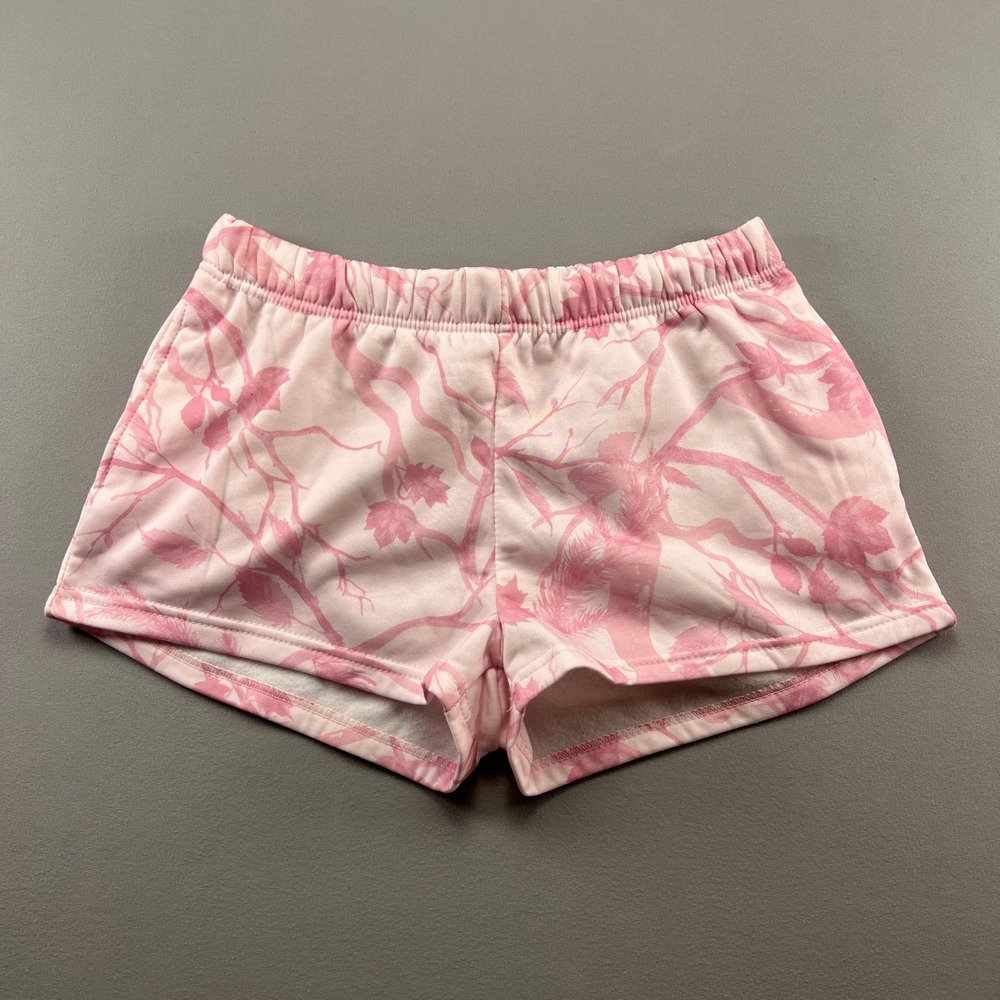 Fourteen Twelve Fleece Lounge Shorts Women Large Pink Tree Leaf Print Drawstring
